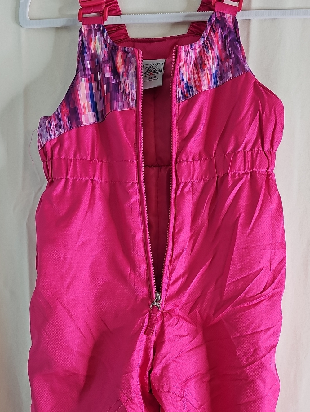 Zero Xposure Hot Pink Kids Snow Overalls with Patterned Yokeo - Picture 3 of 7